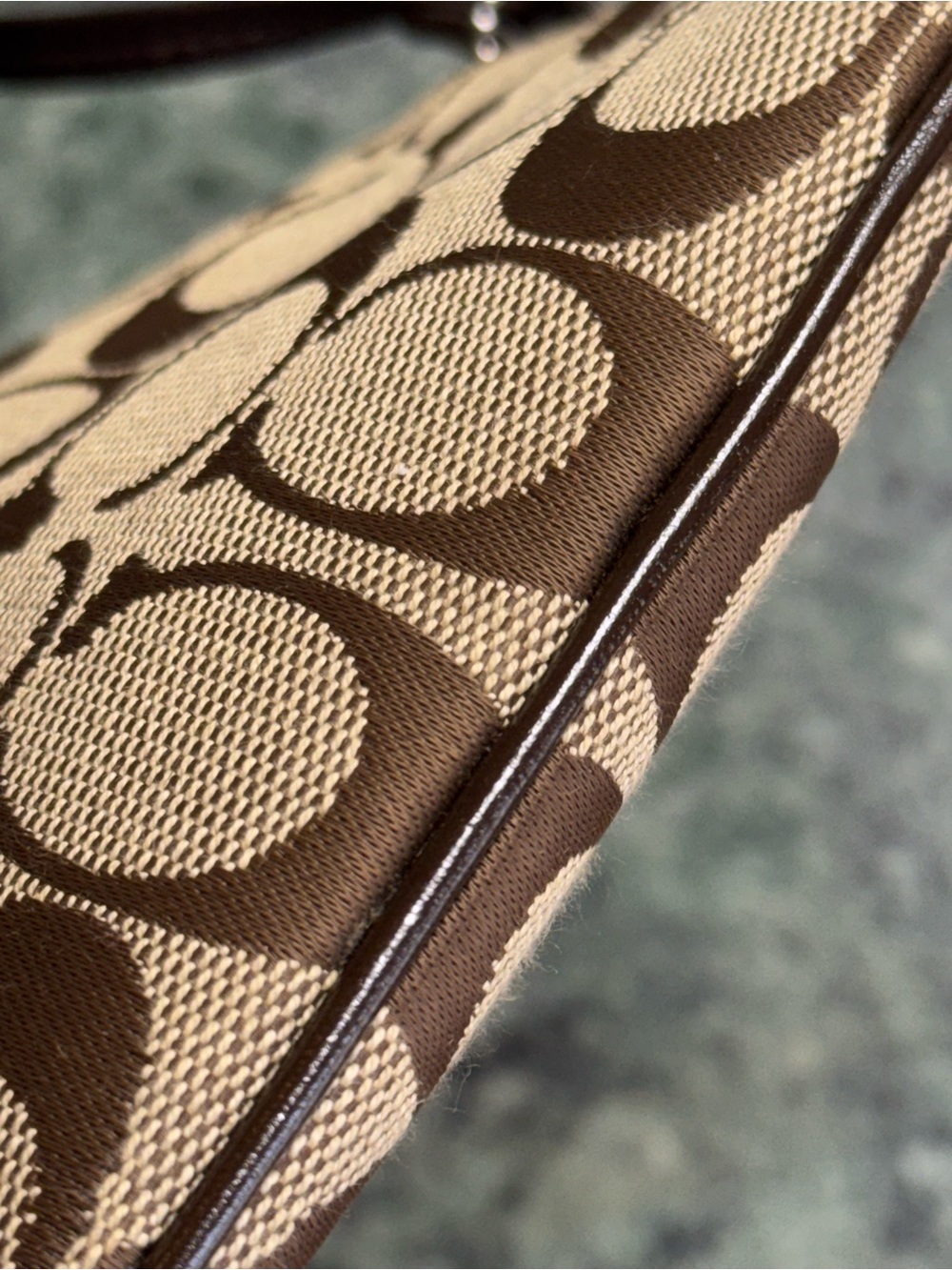 Coach Brown Signature Canvas Wristlet with Dark Brown Trim - Picture 3 of 6